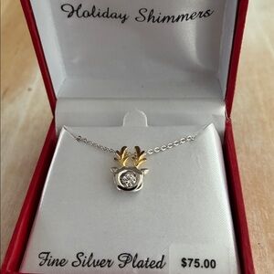NWT Silver Plated Reindeer Necklace with Gold Accents